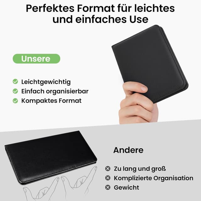 Detalle de RSAquar Fahrzeugschein- & Versicherungsmappe Hülle aus PU-Leder für das Handschuhfach (Schwarz) – kompakte Auto-Dokumententasche