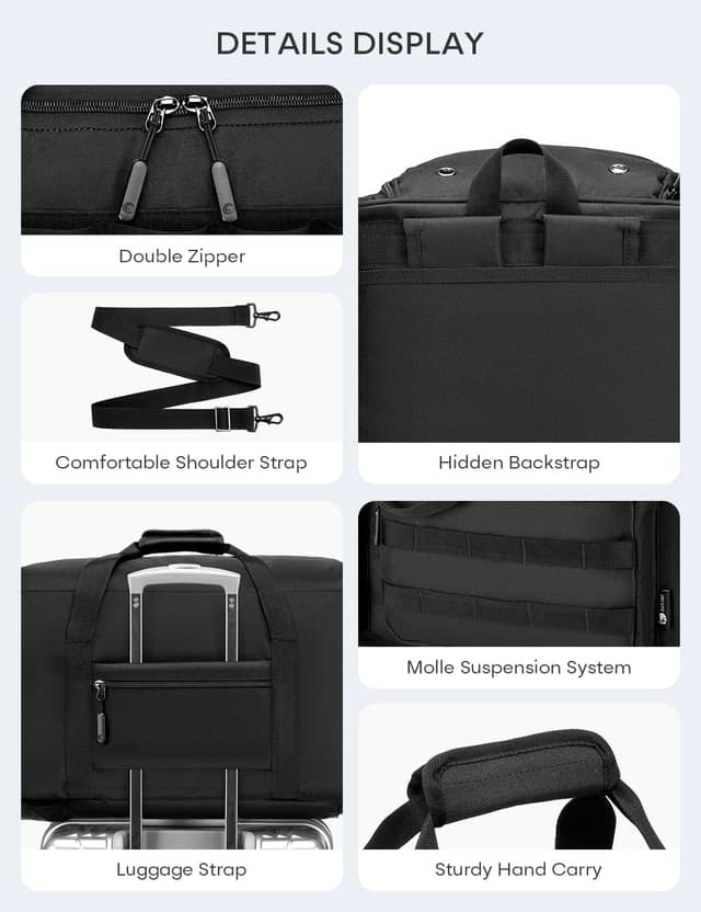 Detalle de BAGZY Sac de sport homme 50L imperméable avec compartiment chaussures et sec/humide, 55x35x25 cm