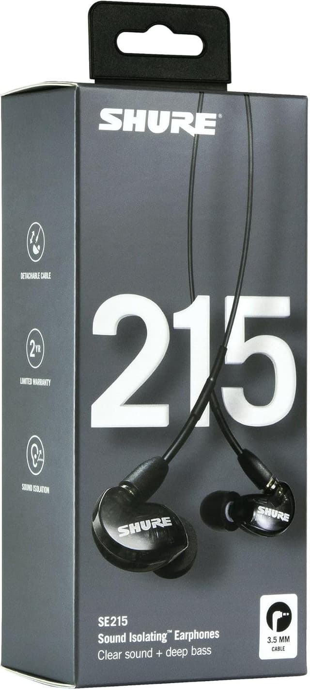 Detalle de Shure SE215 PRO Wired Earbuds (SE215-K) — Sound-isolating in-ear monitors with deep bass & secure fit