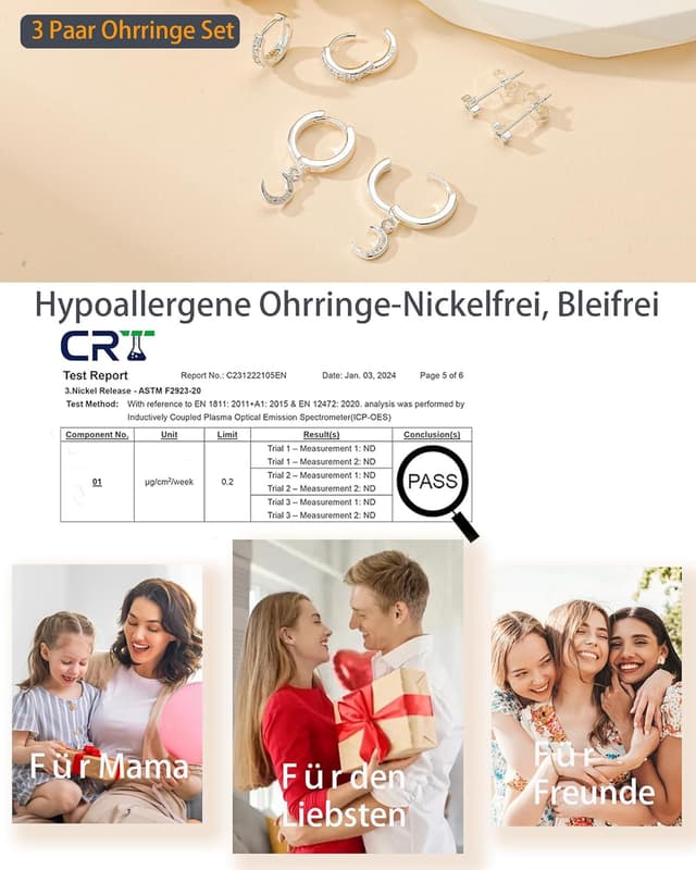 Thumbnail 5 de Halora 3 Paar Ohrringe Silber 925 Set 9–10mm