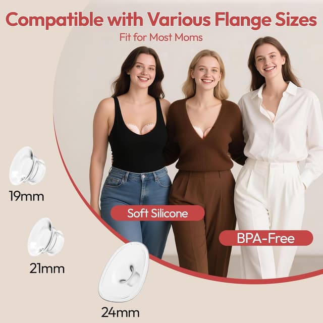 Detalle de NCVI Electric Wearable Breast Pump 8131 (Hands-Free) with 4 Modes & 9 Suction Levels, Pink, Includes 19/21/24mm Flanges (2 Pack)