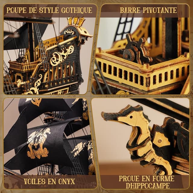 Thumbnail 6 de ROKR Puzzle 3D en bois MCB02 Barque Hippocampe (603 pièces) – maquette de bateau à construire