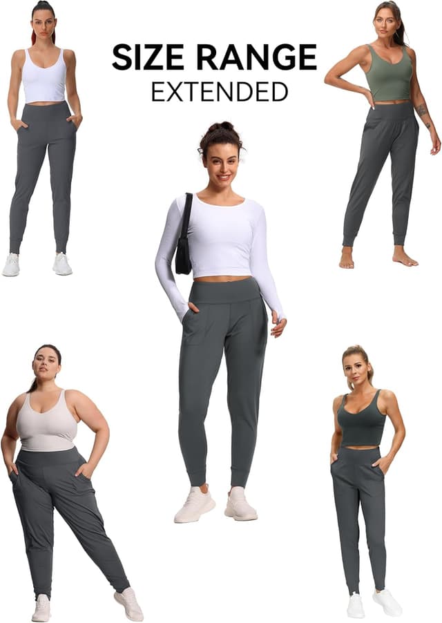 Detalle 2 de THE GYM PEOPLE Joggers donna in tessuto 4-way stretch, vita alta, tasche laterali per yoga, corsa e tempo libero