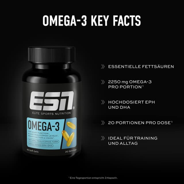 Detalle de ESN Omega-3 – hochdosiertes Fischöl mit 1200 mg EPA & 900 mg DHA, 60 Kapseln
