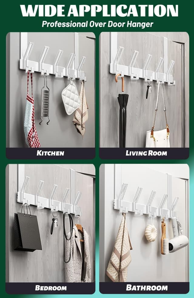 Thumbnail 6 de MIVITOOM Over The Door Hook Hanger with 5 Coat Hooks (White) – space-saving storage for doors