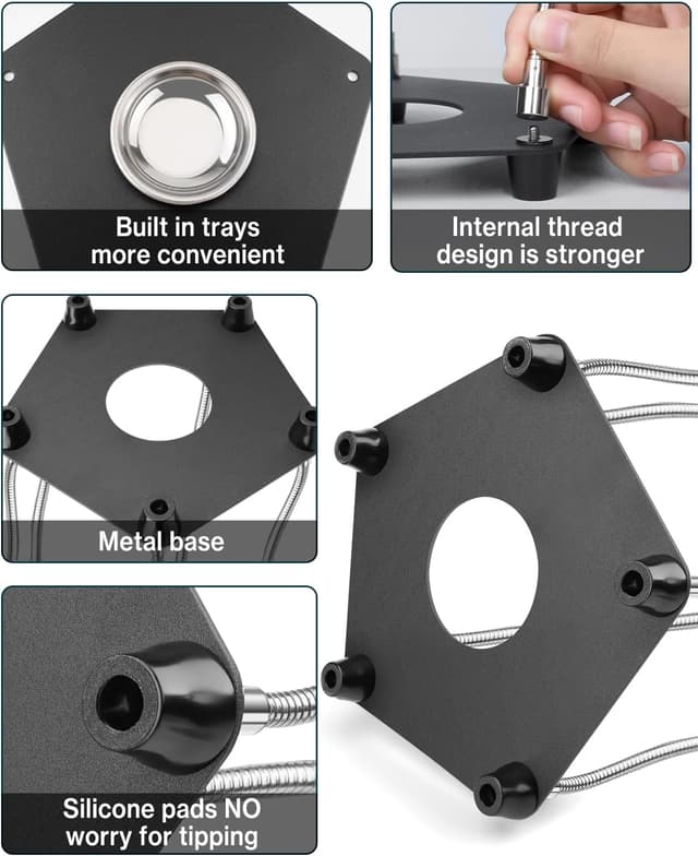 Detalle de Lytool Troisième main à souder avec lampe loupe 3X LED à intensité variable et 4 bras support