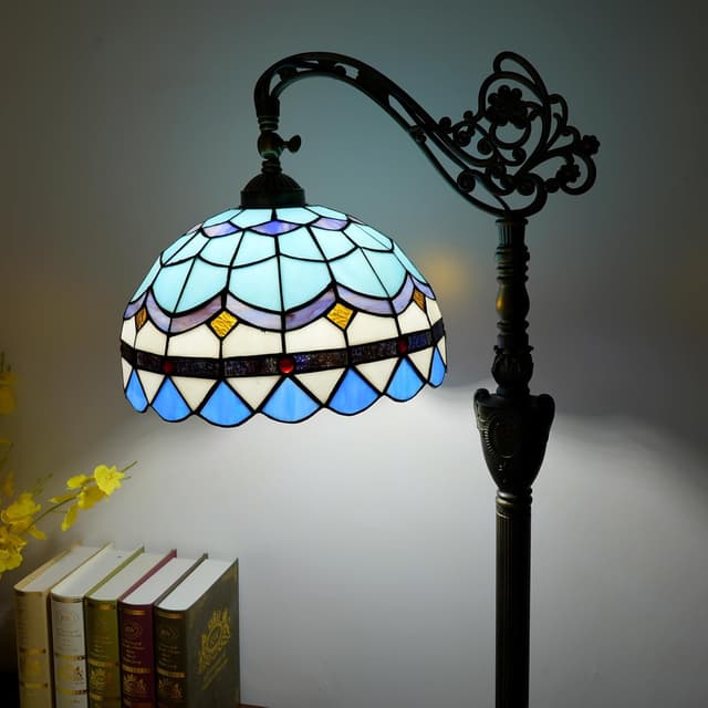 Imagen de Tiffany Floor Lamp: Vintage Blue Stained Glass Lamp 12x12x63 in en OfertitasTOP