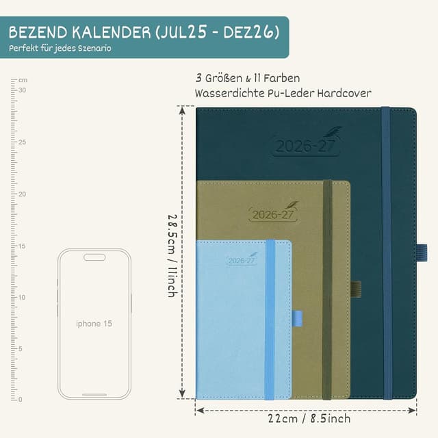 Detalle 2 de BEZEND Kalender 2026/2027 Wochenplaner A4 (18 Monate) mit Stifthalter, Lavendel