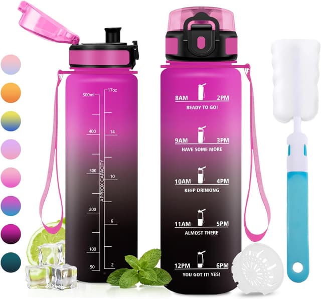 Detalle de JAPORIA gourde 500 ml avec filtre et marqueurs temporels pour motivation