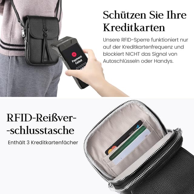 Detalle de befen Echtleder Handytasche zum Umhängen für Damen mit RFID-Blockierung und Kartenfach – Crossbody klein