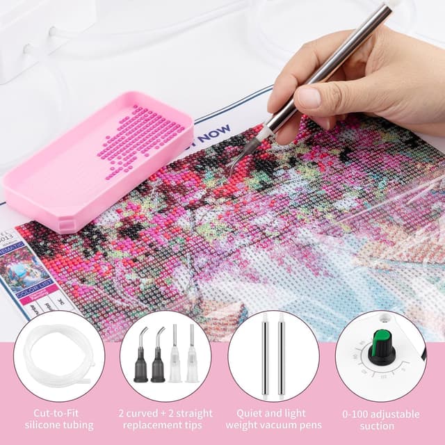 Detalle de JelyArt Vacuum Diamond Painting Pen (Electric, dual-user) with 0–100 suction and wax-free accessories