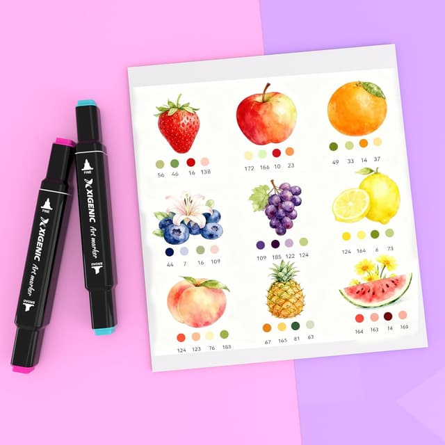 Detalle de XIGENIC 120 Alkohol Marker Set – 120 Farben mit Twin-Tip Spitze zum Skizzieren, Manga & Coloring Book