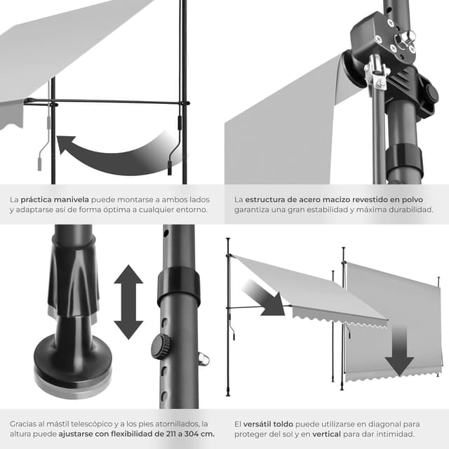 Thumbnail 4 de tectake® Toldo Terraza Manual 300cm, Resistente a UV y Agua ☀