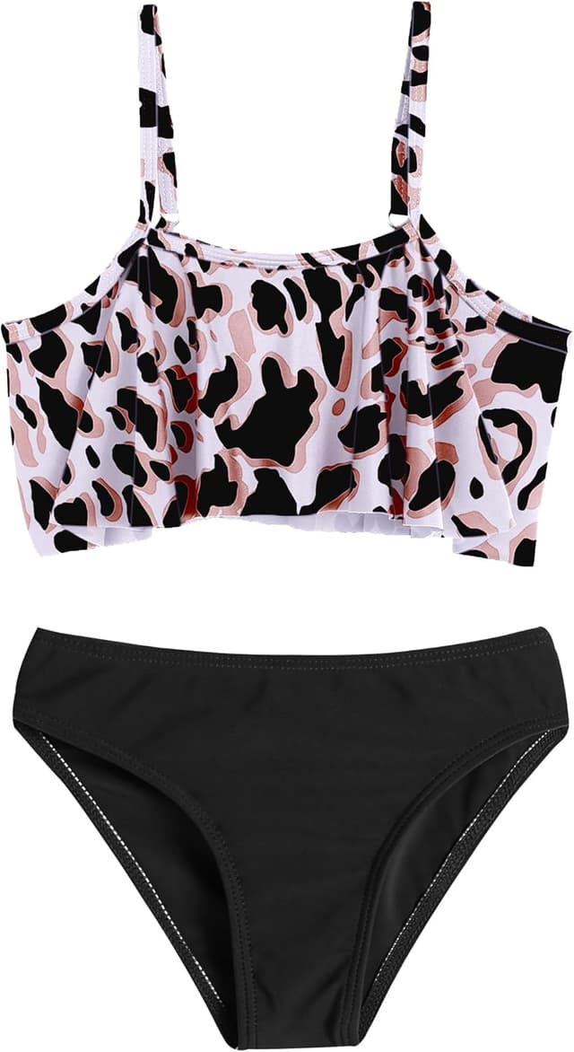 Detalle de Set bikini 2 pezzi Arshiner per bambine (5–14 anni) con top tankini e slip con volant