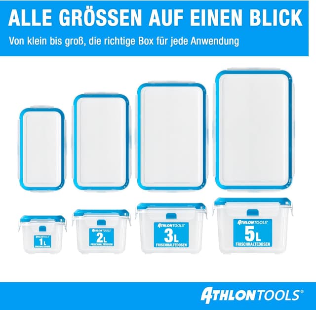 Detalle 2 de ATHLON TOOLS 4x 3L Frischhaltedosen-Set (Gastro-Qualität), 100% luftdicht & auslaufsicher, BPA-frei