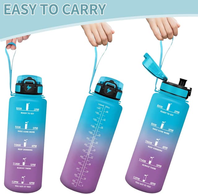 Detalle de Motswedi Gourde sport 1,5 l anti-fuite avec marqueur de temps (motivation) Bleu & Violet