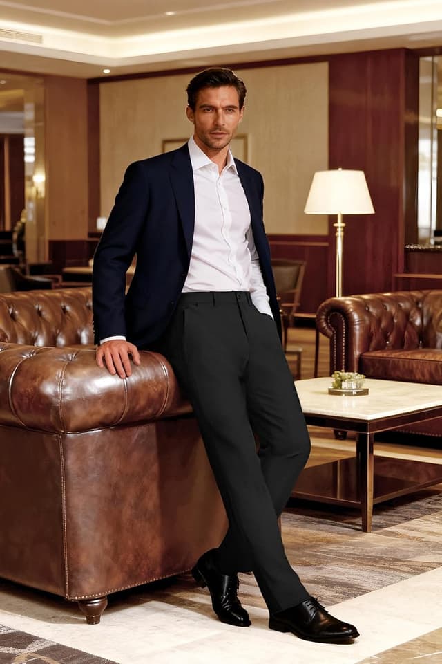 Detalle de Soojun Men’s Classic Fit Flex Waist Flat Front Dress Pant