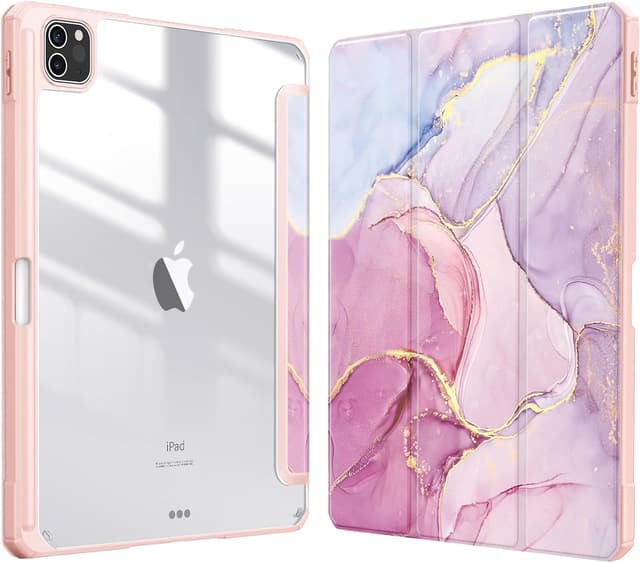Detalle de Fintie Hybrid-Hülle für iPad Pro 11 (2022/2021/2020/2018) mit Stifthalter – rosa Marmor