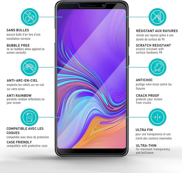 Detalle 2 de smartect Verre Trempé 9H 3 pièces Clear pour Samsung Galaxy A9 2018 (sans bulles)