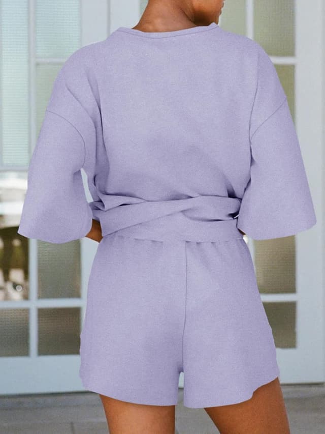 Detalle de Tankaneo Women’s Pajama Sets (3/4 Sleeve Oversized Tops + Elastic Waist Shorts)