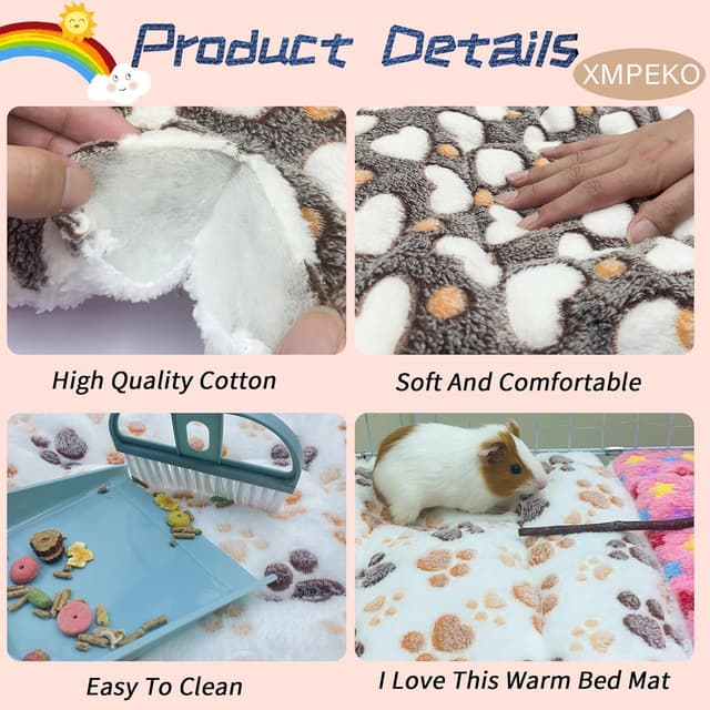 Detalle de XMPEKO 3 Peck Small Animal Plush Bed (40 x 30 x 3cm) – fleece cage bedding mat