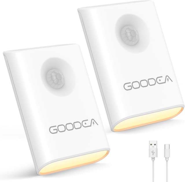 Detalle de GOODEA Nachtlicht mit Bewegungsmelder (2er-Set), USB-C wiederaufladbar, dimmbar, warmweiß