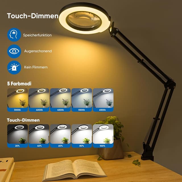 Detalle 2 de mandland 10X Lupe mit Licht und Klemme 4,3"