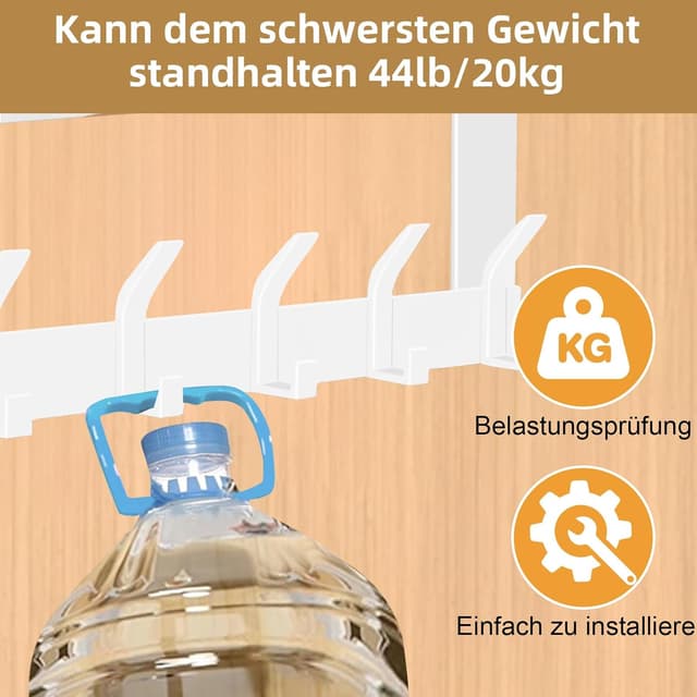 Detalle de AUXHCYL Türhaken zum Einhängen (Türgarderobe, 6 Haken) – platzsparend für Kleidung, Handtücher & Hüte