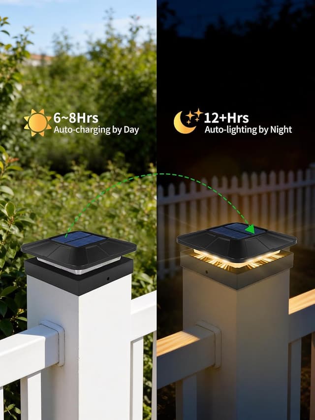 Detalle 2 de ROMANJOY 4x4 Solar Post Lights (4 Pack) with 3 Colour Modes, 2 Brightness Levels, Waterproof