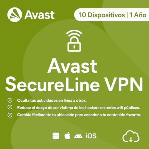 Detalle de Avast SecureLine VPN 2026 (10 dispositivos, 1 año) — descarga digital para navegar con más privacidad