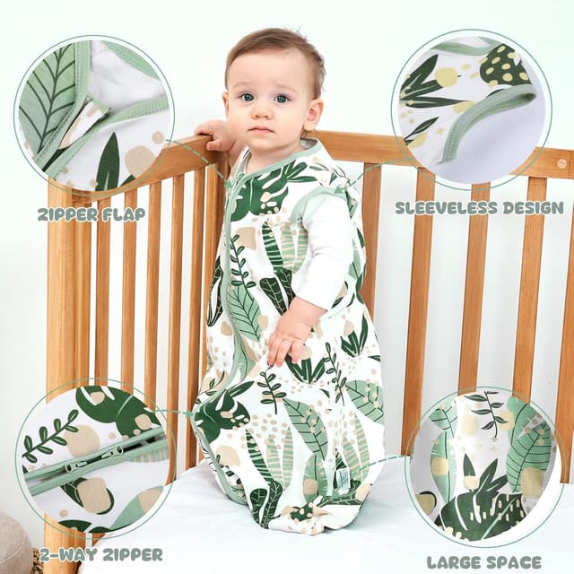 Detalle de Yoofoss Baby Sleeping Bag 0.5 Tog (12–18 Months) 2 Pack – 100% Organic Cotton Summer Sleep Sack