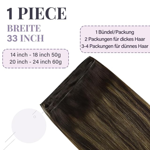 Detalle de Fshine Genie Weft Extensions aus Remy Echthaar – Balayage Dunkelbraun bis Kastanienbraun, 60 cm / 60 g (Echthaar Tressen)