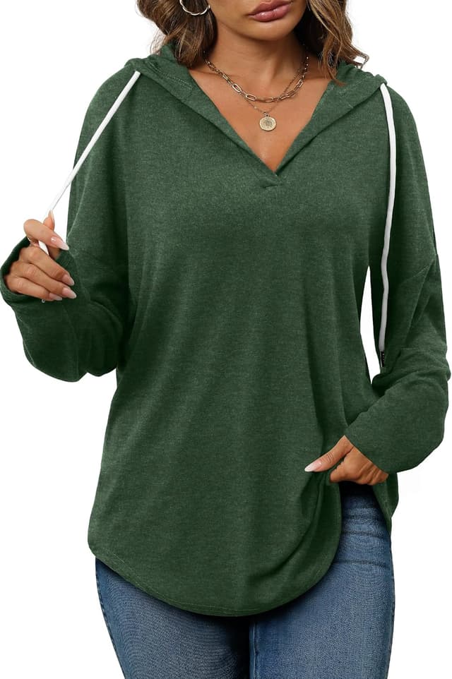 Detalle de Bofell Women’s Fashion Hoodie Pullover with V-Neck & Adjustable Drawstring (Oversized Loose Fit)