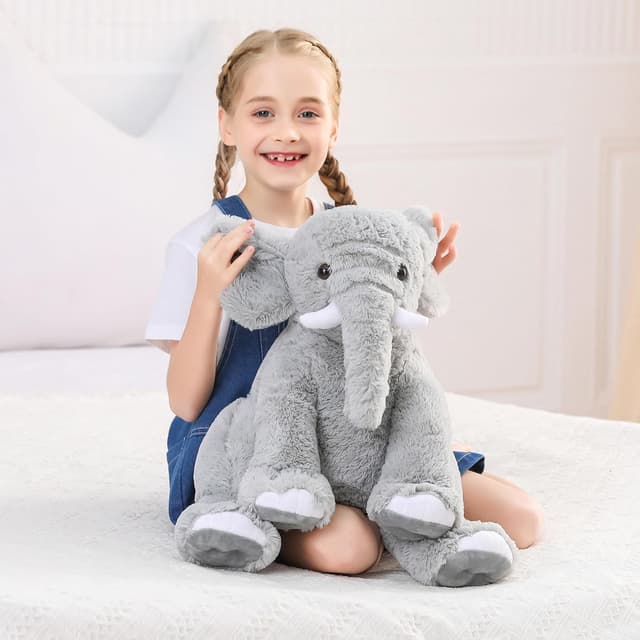 Detalle 2 de JellyMallow Elephant Weighted Stuffed Animal (5 lbs, 16 inches) Gray