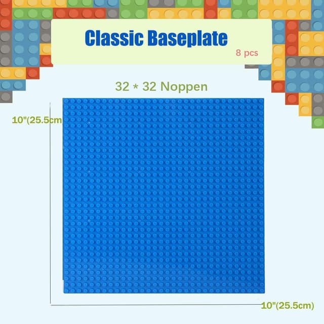 Detalle 2 de 8-teilige Bauplatten-Set (Bauplatte) 25,5 x 25,5 cm – klassische blaue Grundplatten kompatibel zu vielen Bau-Systemen