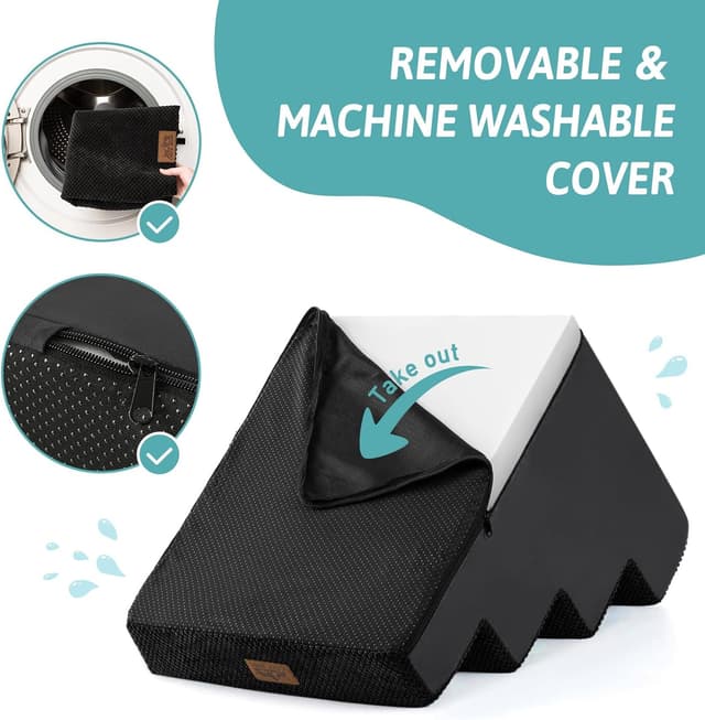 Detalle de COZY KISS wide dog stairs for small dogs – non-slip pet steps for beds, sofas and car (Black, 40x60x45cm, 4 steps)