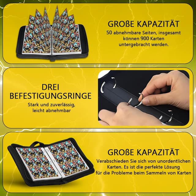 Detalle 2 de ShifenHong Sammelalbum groß für Sammelkarten mit Reißverschluss und 3-Ring-Mechanik