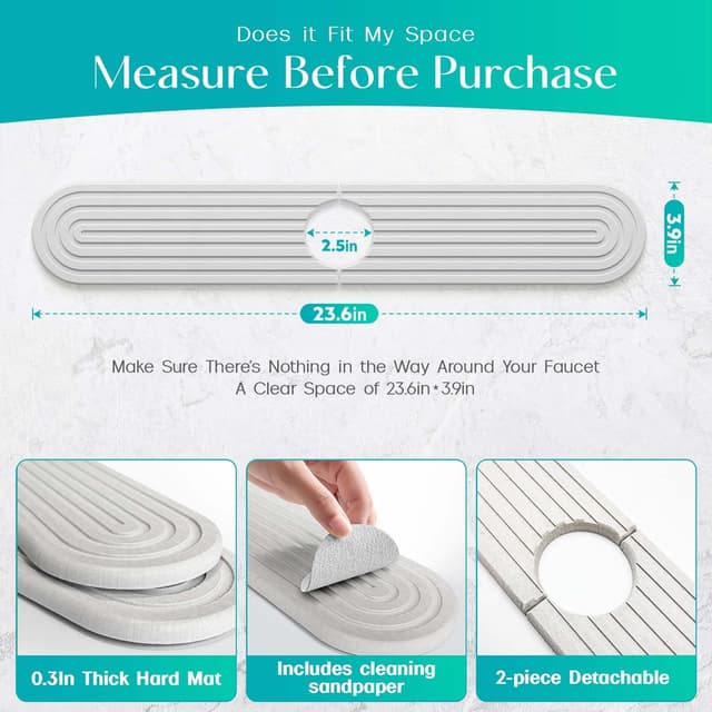 Thumbnail 3 de DEJUPE Stone Faucet Mat 23.6" sink tray