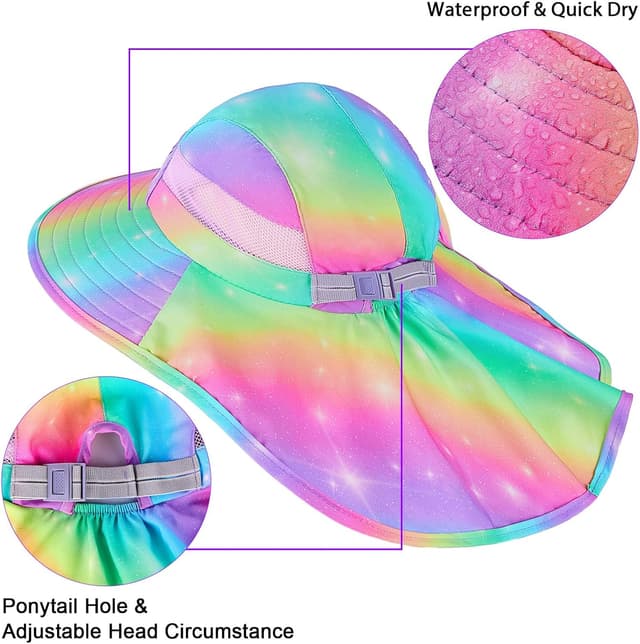 Thumbnail 3 de MHJY Kids Sun Hat for Girls (2-9 Years) – UV Protection Bucket Hat with Neck Flap, Adjustable Fit