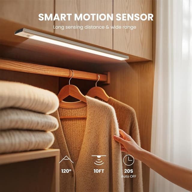 Detalle 2 de TANSOOL+ 40cm Under-Cabinet Kitchen Lights (Motion Sensor) – USB-C Rechargeable LED, 2 Pack