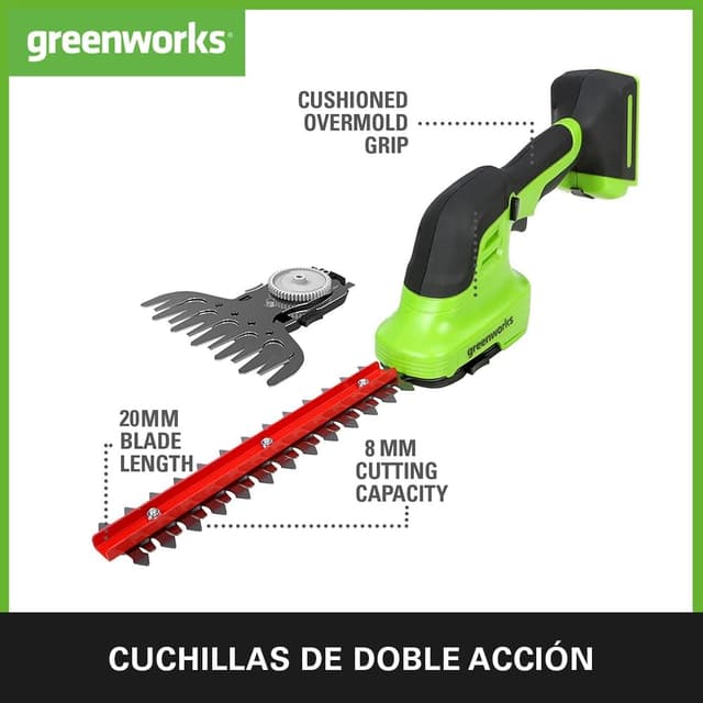 Detalle 2 de Greenworks G24SHTK2 Cortasetos 24V, Cuchillas de Doble Uso