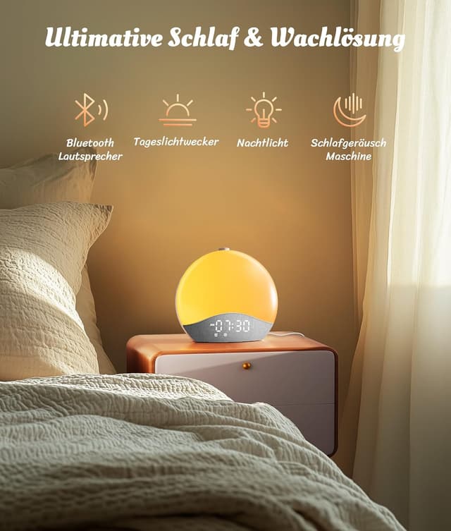 Thumbnail 6 de ecozy Tageslichtwecker (Lichtwecker) mit Bluetooth-Synchronisierung, Sonnenaufgang & -untergang sowie 17 Nachtlichtfarben