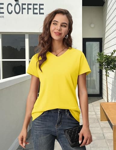 Detalle de TACVASEN camiseta mujer de manga corta con escote en V (amarillo, talla M)