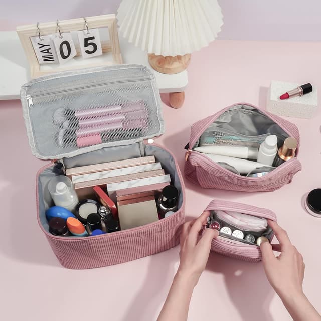 Detalle de MAGEFY corduroy small makeup bag with compartments – mini pouch for travel and handbags