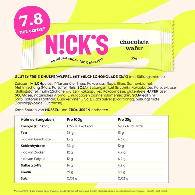 Detalle 2 de N!CK'S Low Carb Schokowaffelriegel mit 165 kcal