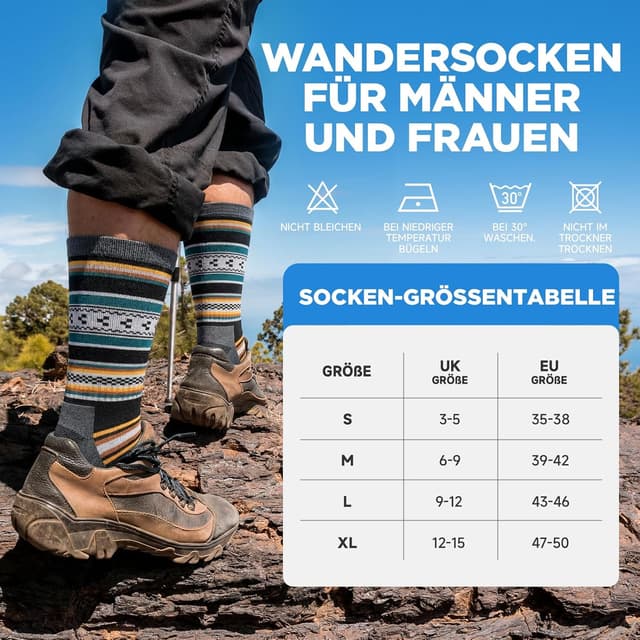 Thumbnail 6 de PULIOU Merino Wandersocken (3 Paar) – atmungsaktive Outdoor-Trekkingsocken mit Polsterung