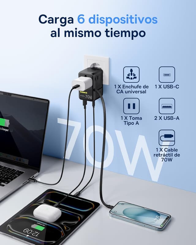 Thumbnail 4 de Baseus Enercore 70W Adaptador Universal de Corriente 🌍