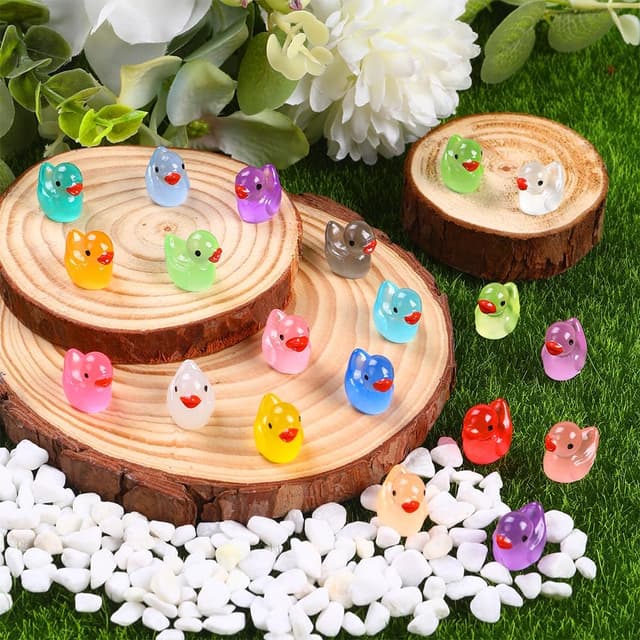 Detalle de DULEFUN 200pc Luminous Mini Resin Ducks (20 Colors) for Micro Gardens, Dollhouses & Glow Crafts