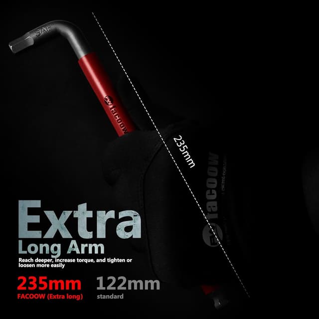 Thumbnail 2 de Facoow 13-teiliges Inbusschlüssel-Set metrisch (voller Größe) mit Kugelkopf und extra langem Arm