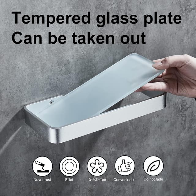 Detalle de DUFU mensola bagno adesiva per doccia senza foratura in vetro temperato e alluminio spaziale (25 cm) argento